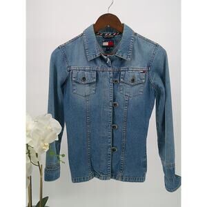 Tommy Hilfiger Jeans Womens Blue Denim Button Down Trucker Jacket Size XS